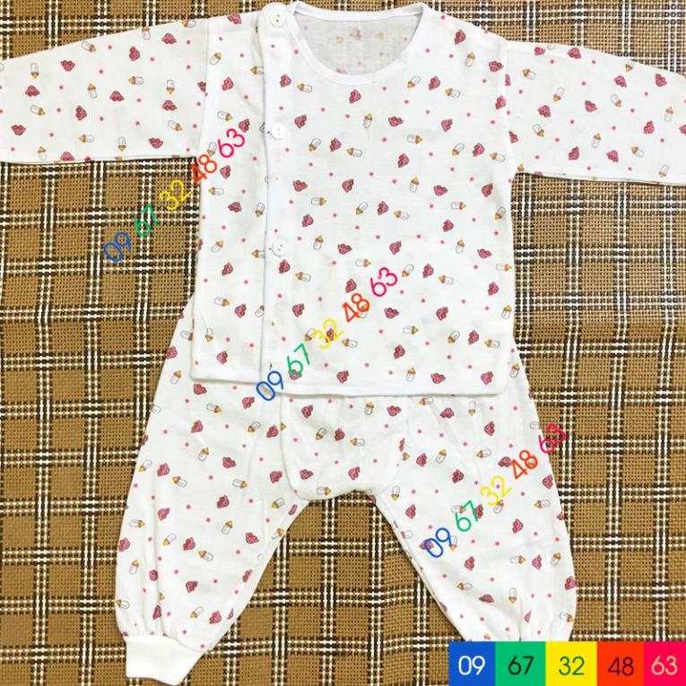 Bộ dài tay sơ sinh bình sữa khuy lệch quần bo đáp đũng MOLA