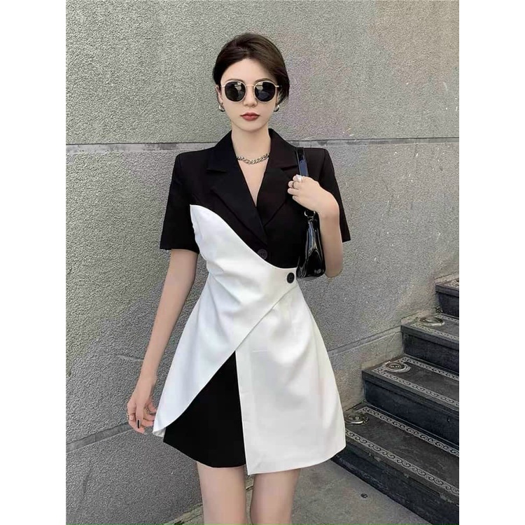 (Ưu Đãi Tháng 9_FreeShip) Đầm thiết kế nữ phong cách hàn,đầm phối  cổ vest chéo tà cực sang chất for cao cấp