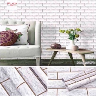 10m giấy dán tường giả gạch trắng xám có keo sẵn