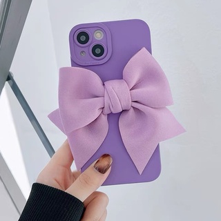 Ốp điện thoại TPU mềm hình nơ màu tím 3D đẹp cho Iphone 17 16 15 14 14 pro max 13 pro max 12 pro max 11 pro max xs max xr x 7 8 plus