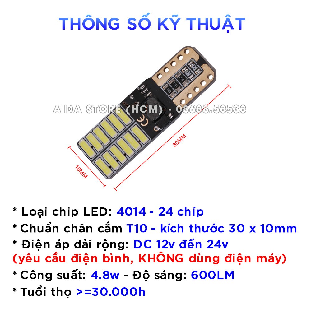 Cặp (02 bóng) đèn LED demi, xi nhan T10 4014 24smd điện DC 12-24v