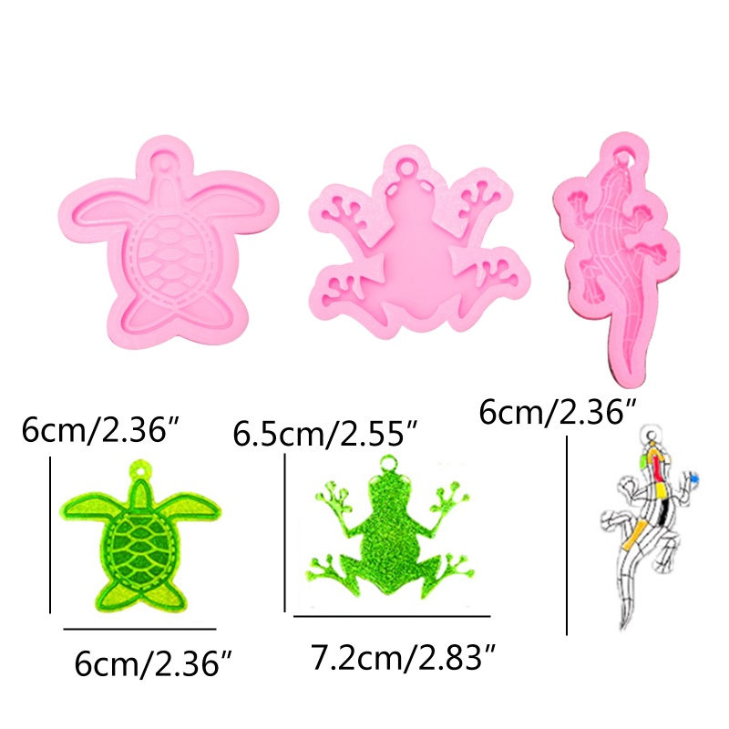 Bộ 3 Khuôn Làm Móc Khóa Resin Epoxy Resin Hình Rùa / Thằn Lằn / Ếch Sáng Bóng DIY