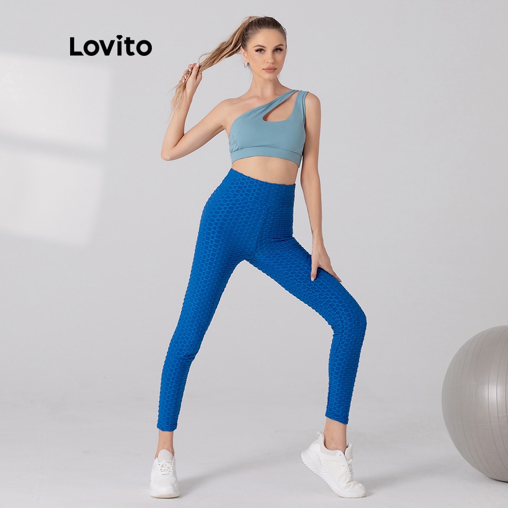 Lovito Quần Legging Thể Thao Màu Xanh Nhạt Nhanh Khô L05212 | BigBuy360 - bigbuy360.vn