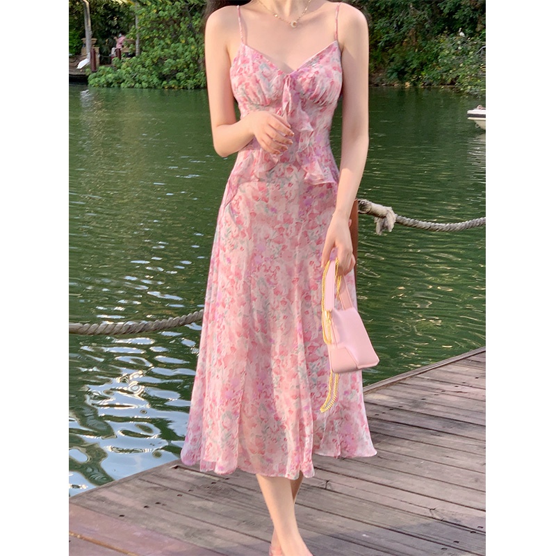 Váy 2 dây đi biển hoa maxi  LUHAZO đi chơi hở lưng dáng dài rộng bigsize kiểu sang chảnh Hàn Quốc 9667 DK1T3