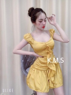 Váy lụa nhún bèo xếp ly