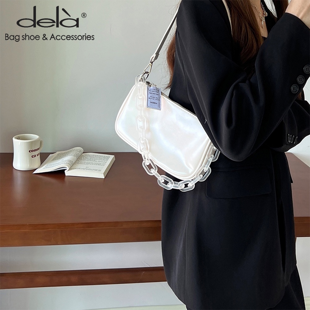 Dela Túi Đeo Vai Phối Dây Xích Bằng Acrylic Thời Trang Hàn Quốc
