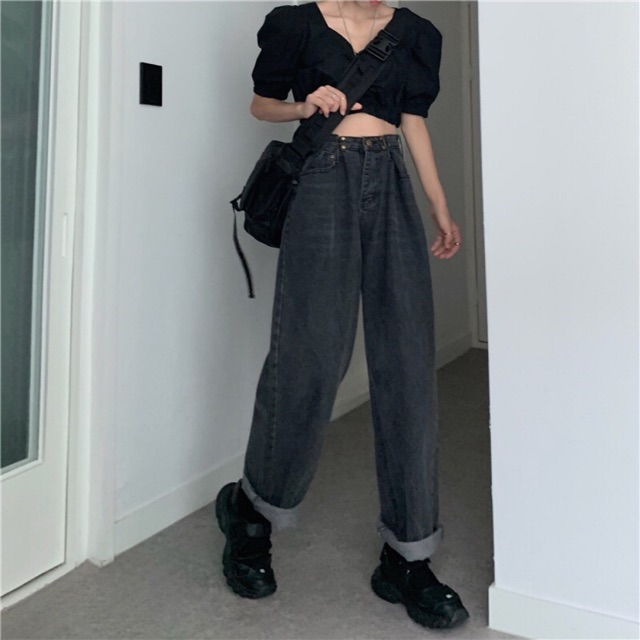 Quần jeans ống rộng nữ chiết eo Ulzzang siêu chất ❤️