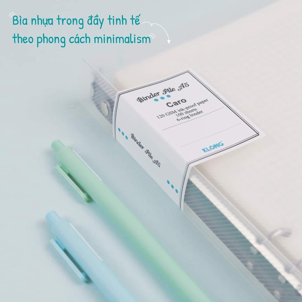 Sổ còng bìa nhựa Klong - 100 tờ giấy refill Caro/ Dot Grid MS 994/995