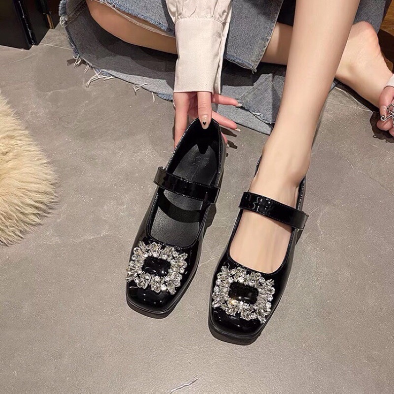 GIÀY BÚP BÊ/SỤC DA BÓNG NƠ HOA ĐÁ QUAI NGANG ĐẾ BỆT SIÊU XINH