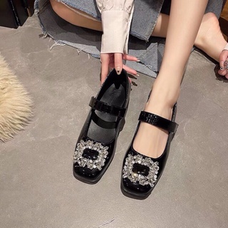 Giày búp bê/sục da bóng nơ hoa đá quai ngang đế bệt siêu xinh