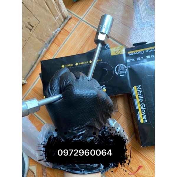 Găng Tay Y Tế Đen HANDTOOL Siêu Bền, Nhám Gai Kim Cương, Không Bột - Hộp 100 Chiếc