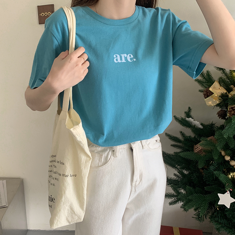 SUXI Áo Thun Nữ Ngắn Tay In Chữ Đơn Giản