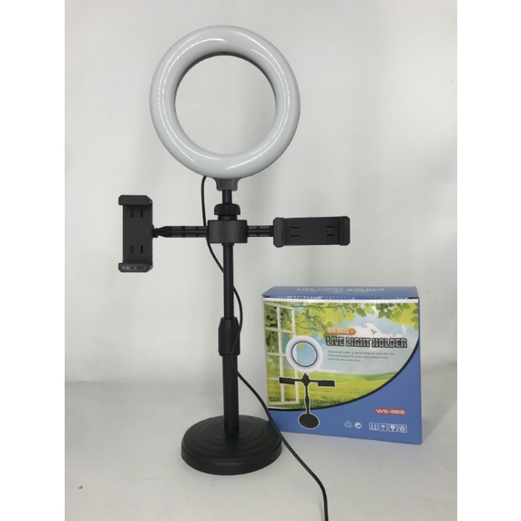 Đèn livestream 6in 16cm 2 khung điện thoại, xoay 360 độ hình chữ T rất tiện lợi