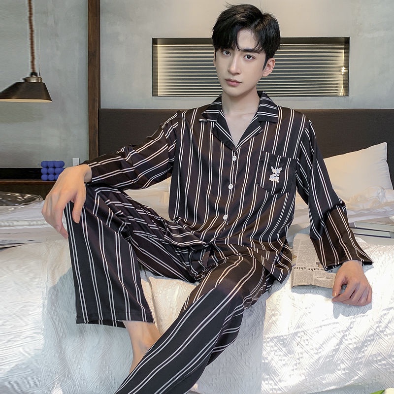 Bộ Đồ Ngủ Vải Lụa Lạnh Dáng Rộng Thiết Kế Sang Trọng Cho Nam