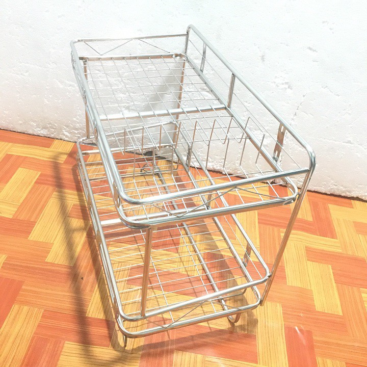KỆ ÚP LY CHÉN 2 TẦNG TREO TƯỜNG CÓ LÙA MÓC INOX CAO CẤP-TRO2T36LD1-