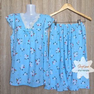 Đồ bộ lanh (tole) lửng, cổ ren siêu xinh (40-65kg)