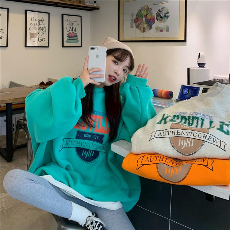 Áo sweater nữ form rộng, áo nỉ sweater nữ form rộng unisex nỉ bông mặc nhà đi chơi màu xanh thời trang ulzzang hàn quốc