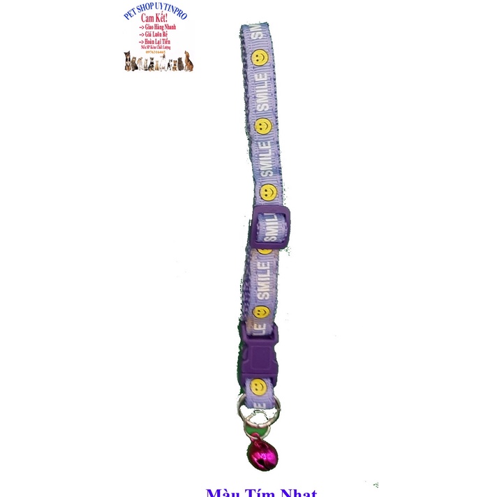 Vòng cổ kèm chuông cho Chó Mèo dưới 5kg Bản rông 1cm In SMILE Chất liệu dù chắc chắn Có thể điều chỉnh to nhỏ