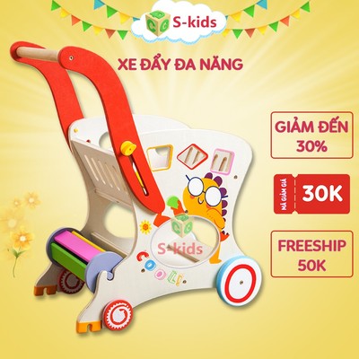 Xe Tập Đi Cho Bé S-kids, Đồ chơi xe đẩy gỗ đa năng cho trẻ tù 1 đên 4 tuổi