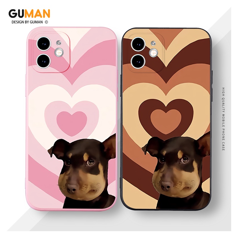 Ốp lưng GUMAN mềm chống bẩn viền vuông hoạt hình đen chó cặp đôi dễ thương đẹp độc lạ cho Iphone 14 13 12 11 Pro Max SE 2020 X XR XS 8 7 ip 6S 6 Plus kute XYM953