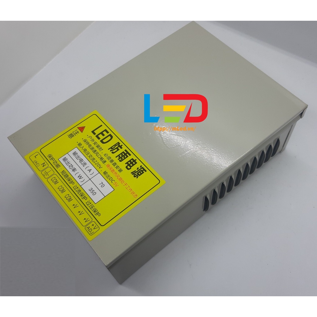 Nguồn 5V 70A - 12V 34A  vỏ sắt tem vàng ngoài trời, chống nước, dùng cho đèn led liền dây, led full, màn hình ma trận