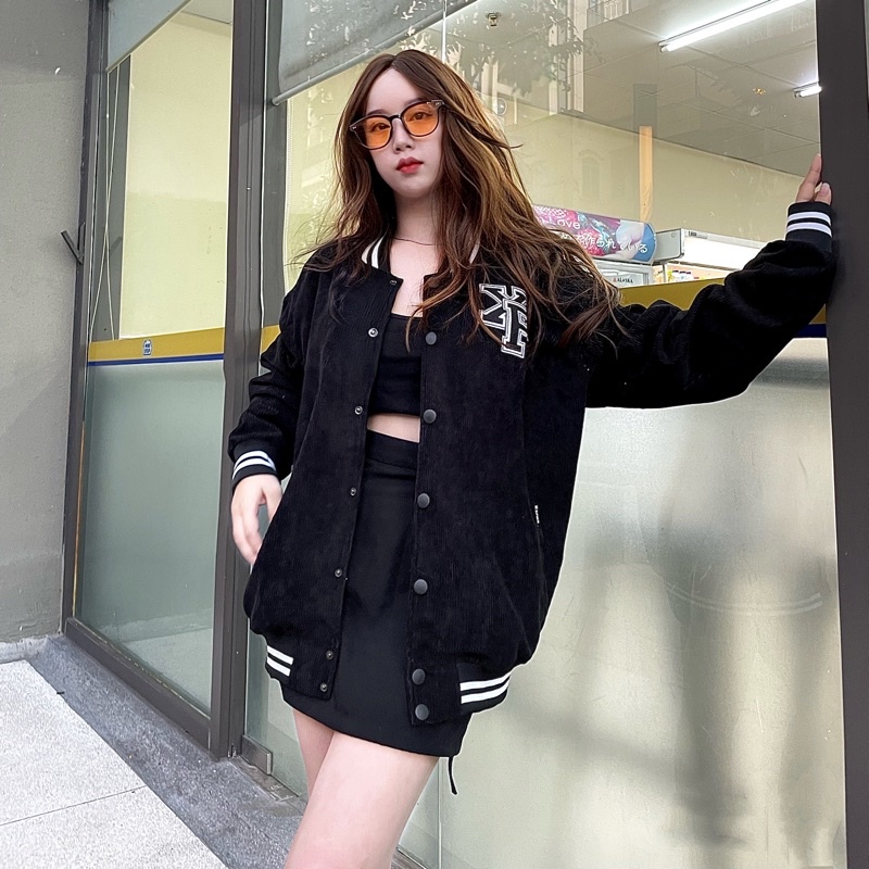 Áo Khoác Bóng Chày Bomber Varsity Màu Đen Nhung Tăm Thêu Cao Cấp Form Rộng By Local Brand Xfire VAR-VER2NT-D322