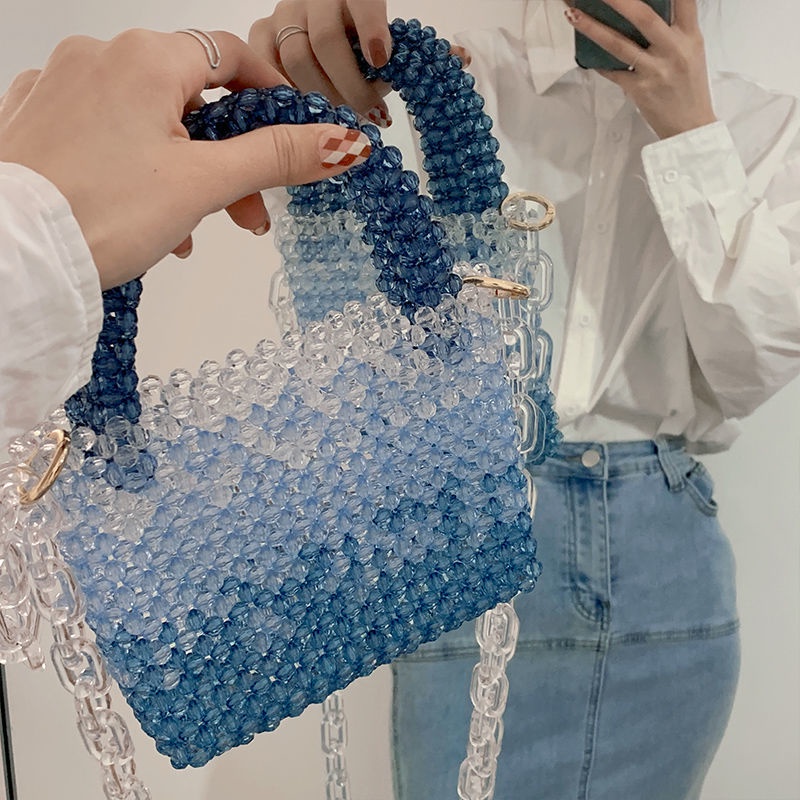 Xiaokou Túi Xách Đính Hạt Cườm Màu Gradient Xanh Dương Thủ Công Làm Quà Tặng Cho Bạn Gái