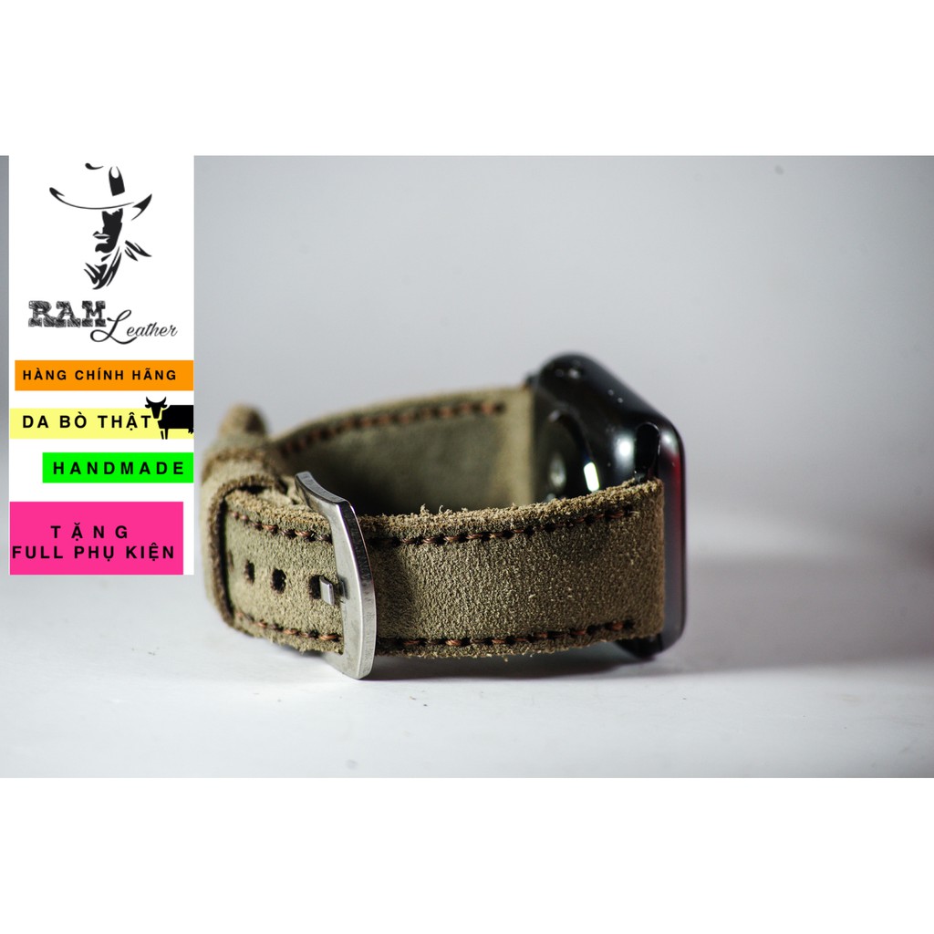 Dây đồng hồ da bò thật rằn ri quân đội handmade bền chắc cao cấp RAM Leather 1968 - tặng khóa chốt và cây thay dây