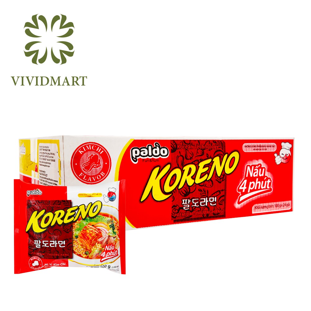 [Thùng 24 gói] MÌ KORENO HÀN QUỐC VỊ BÒ CAY / GÀ / TÔM / KIM CHI / NẤM - 100g/GÓI - KORENO