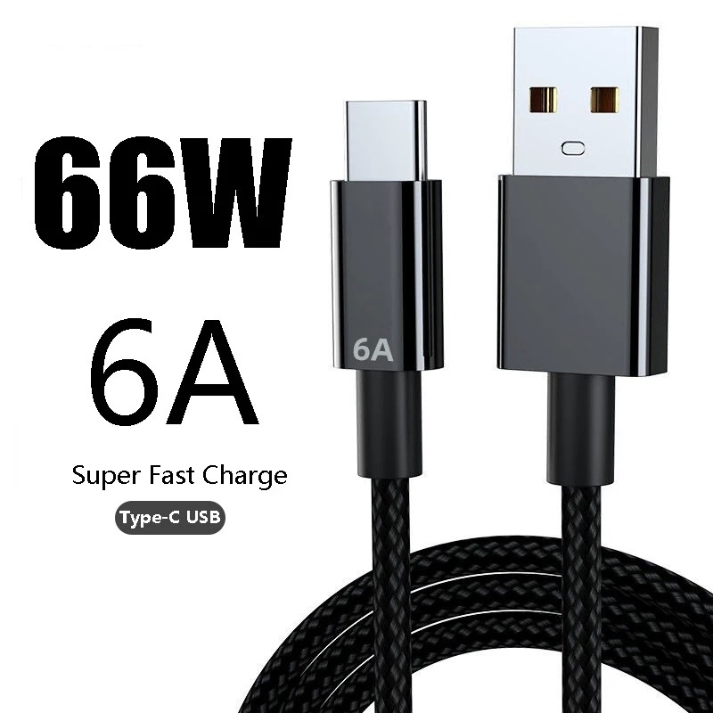 Dây Cáp Sạc Nhanh USB Type C 1/2M 6A 66W Cho Điện Thoại Huawei Xiaomi Android