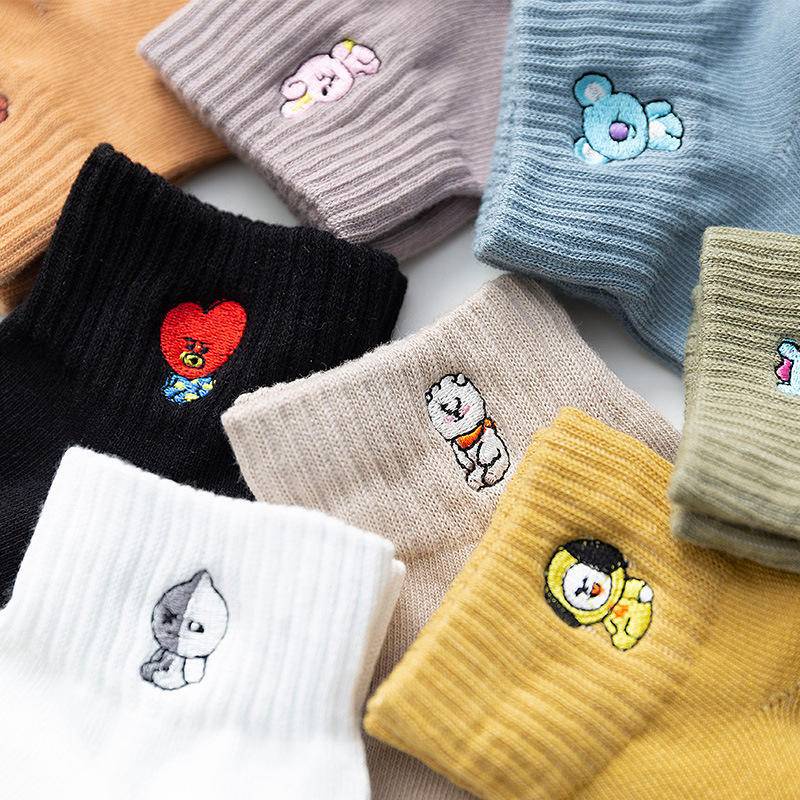 Vớ Cotton Mỏng Cổ Thấp Vô Hình In Hình Bts BT21 Hàn Quốc Dễ Thương Cho Người Lớn