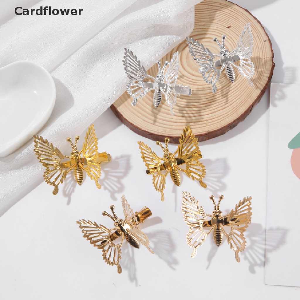 &lt; Cardflower &gt; Kẹp Tóc Hình Bướm Chuyển Động Màu Vàng Đồng Vintage Dễ Thương Đang Giảm Giá
