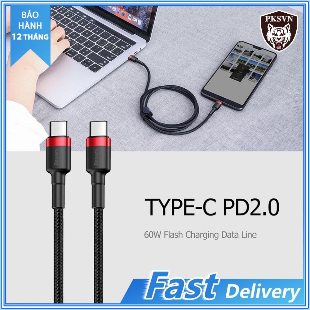 Cáp Sạc Nhanh 60w Cao Cấp Chính Hãng Baseus - Dây Sạc Nhanh Type C to C  cho Samsung, Xiaomi.. - BH 1 Năm