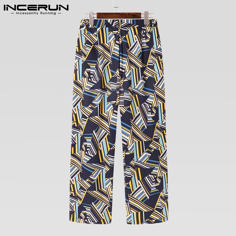 Quần dài INCERUN lưng cao có xẻ tà phía trước kiểu dáng rộng rãi thời trang cho nam