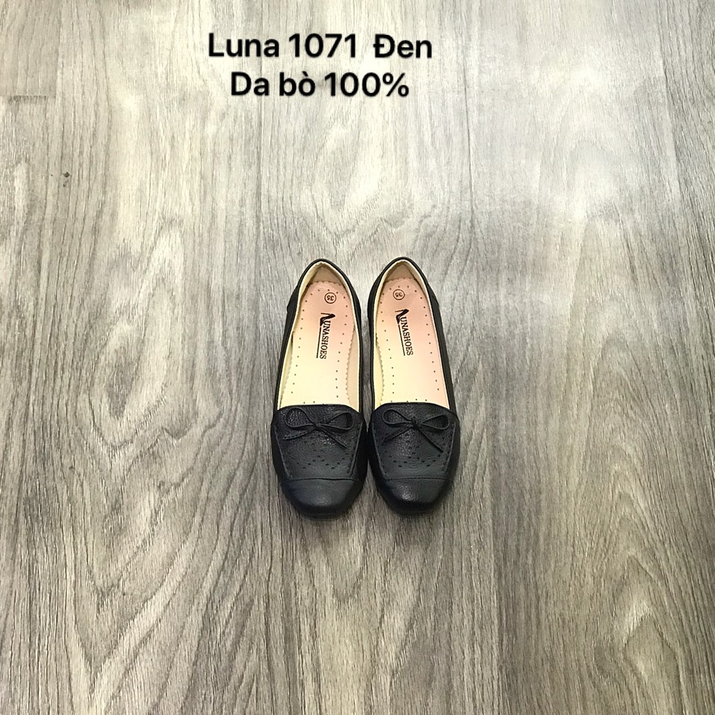 Giày búp bê nữ mũi tròn da bò thật Lunashoes 1071 giầy đế bệt có nơ cao cấp dễ đi kiểu Hàn quốc nhiều màu