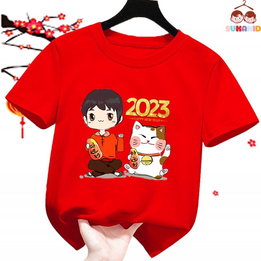 Gía sỉ Áo thun tết hình bé trai và con mèo tết, áo cho bé từ 6kg-30kg.AT05.