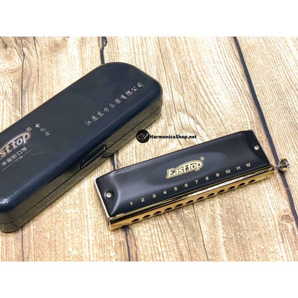 Kèn harmonica Chromatic T1248 Black/Gold 12 lỗ hiệu Easttop