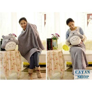 Gối mền TOTORO tròn hàng loại 1, nỉ nhung siêu mịn, bộ chăn gối văn phòng GD39-GMTOTO-T