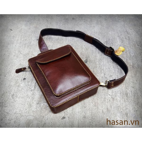 Túi đeo chéo trước ngực handmade đựng tablet 10 inch - nâu đậm