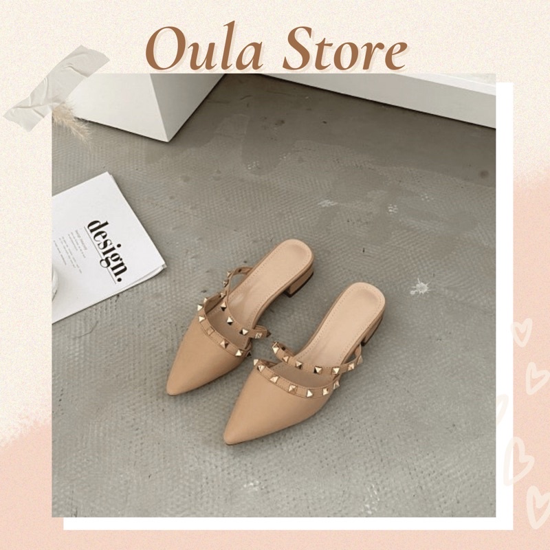 Giày sục nữ kiểu dáng gót thấp 2cm phối dây hạt 4 góc thời trang - SB45 - Oula Store