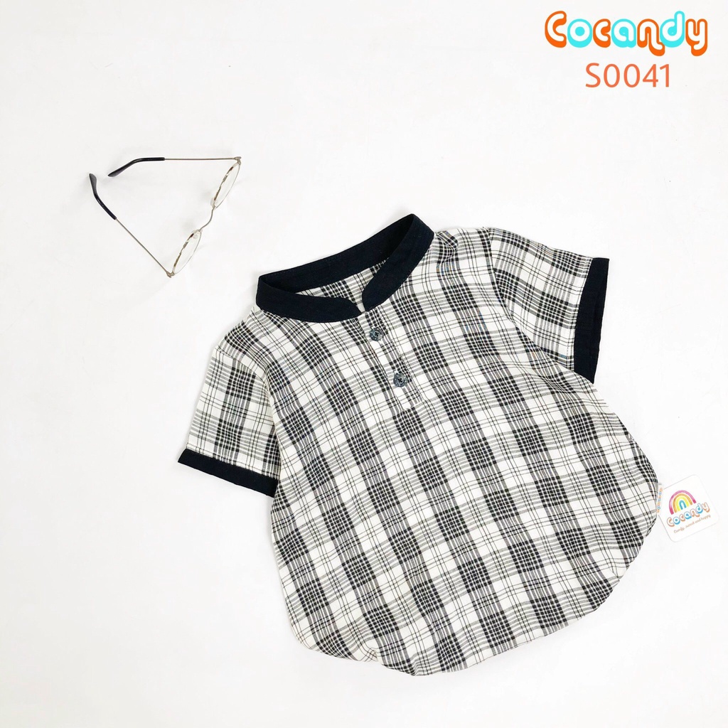 Bodysuit caro ĐEN cổ tàu cho bé của COCANDY mã S0041