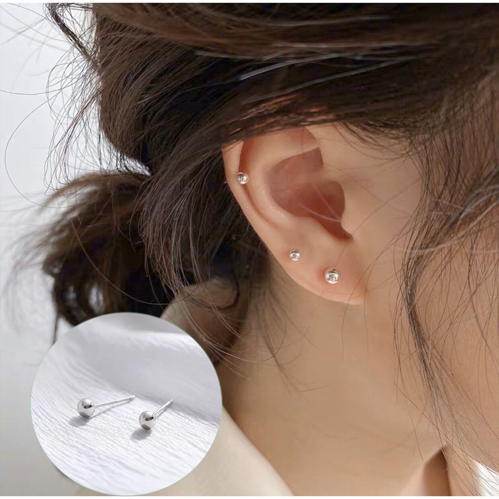 Khuyên tai bạc bông tai bạc nữ bi bạc bi minidot basic đơn giản thời trang dạng nụ moonsilver