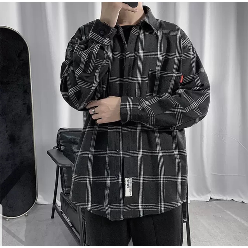 Áo sơ mi kẻ MEANSTORE nam nữ dài tay Oversize form rộng ulzzang không nhăn dáng suông - kẻ caro đen