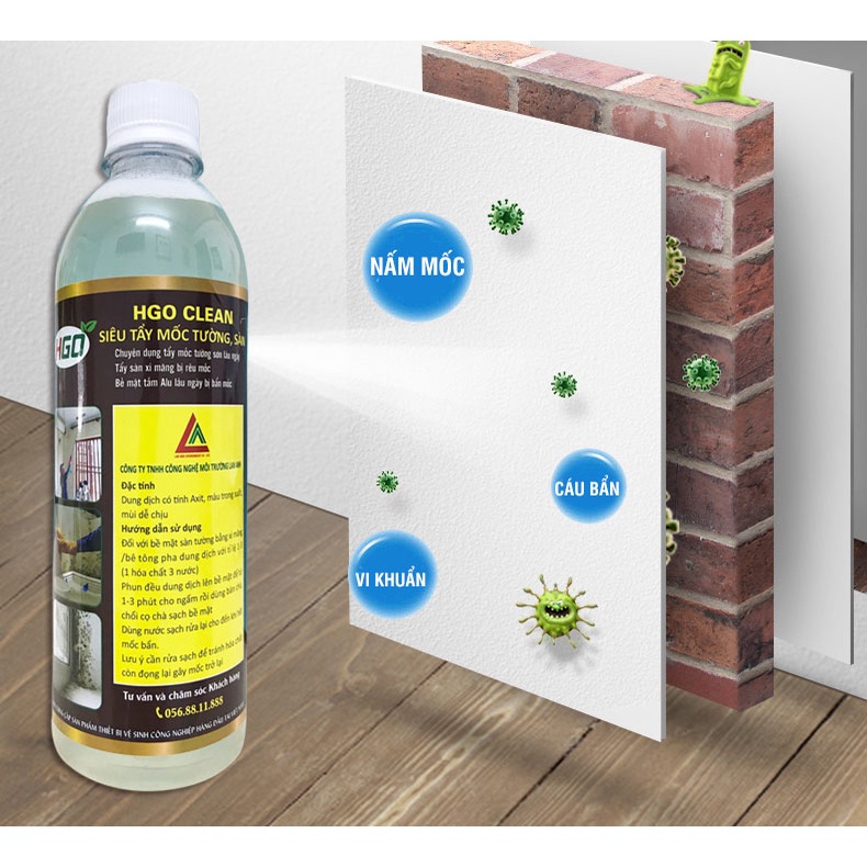 Siêu tẩy mốc tường, sàn HGO CLEAN Hàng chuyên dụng tẩy sạch hiệu quả 100%.Chai 500ml