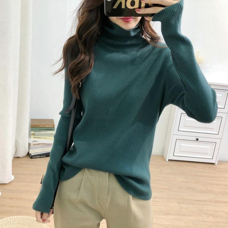 Áo sweater dệt kim cổ lọ dáng ôm thời trang thu đông cho nữ