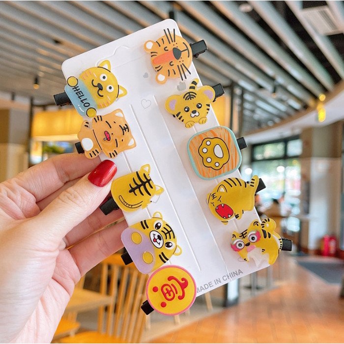 SÉT 10 KẸP TÓC NHỰA HỔ ĐÁNG YÊU CHO BÉ GÁI