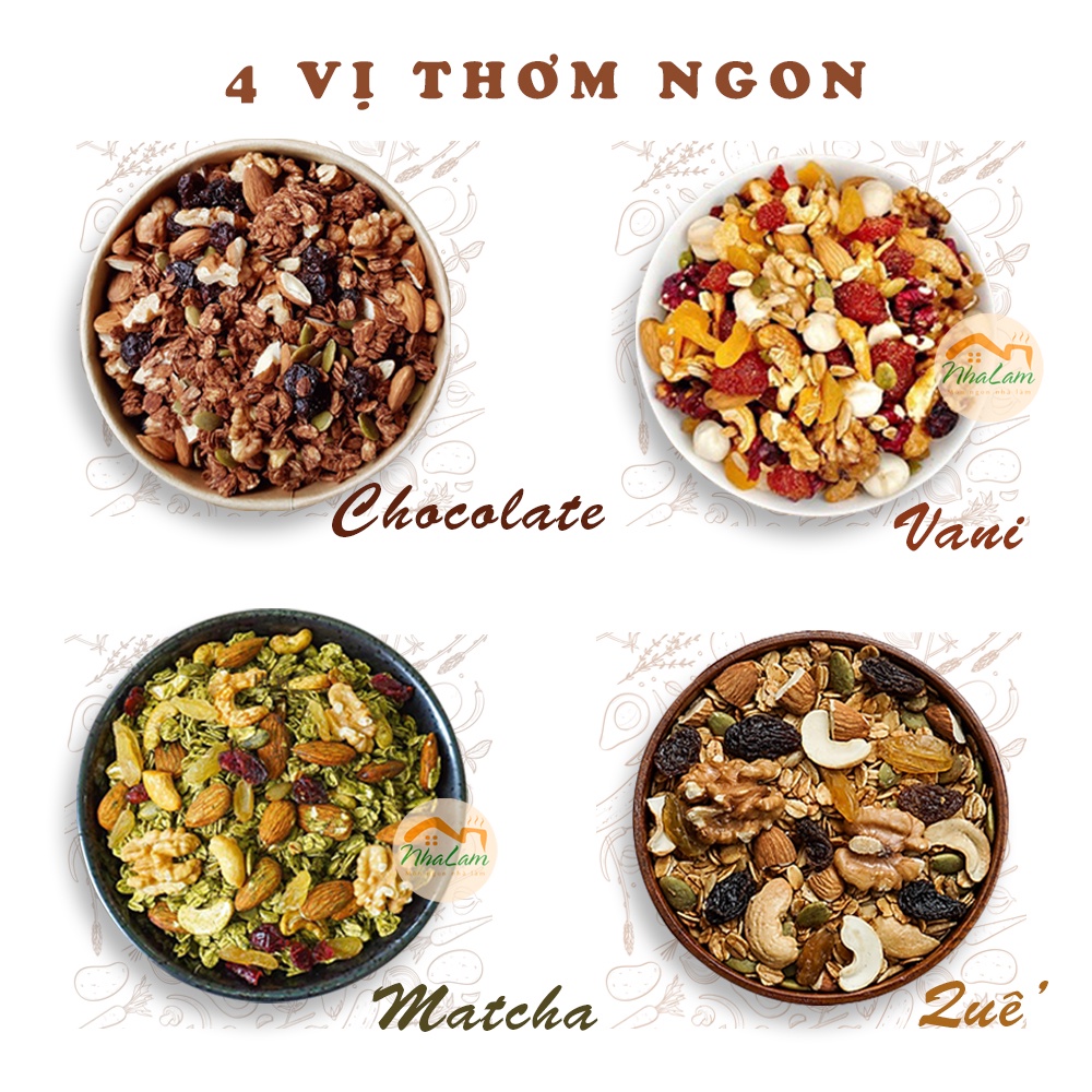 Granola Siêu Hạt, Ngũ Cốc Giảm Cân Thêm Macca, Óc Chó Đỏ, Dừa Khô 12 Loại Hạt - NHALAM FOOD