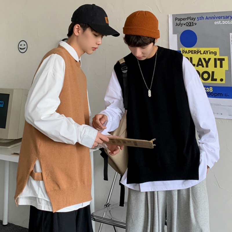 Áo len không tay cổ tròn thời trang dành cho nam áo len không tay cổ chữ v