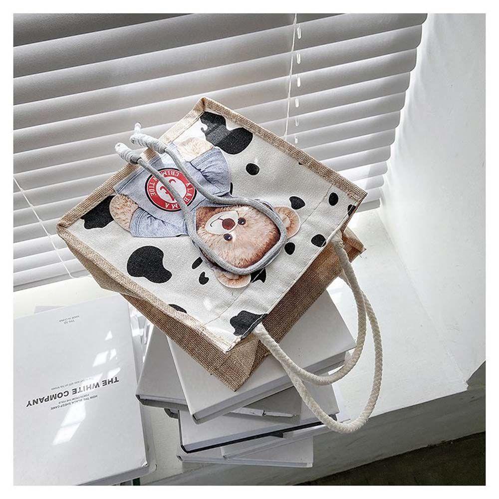 LILYES Túi Tote Vải Canvas Họa Tiết Gấu Dễ Thương Phong Cách Nhật Bản