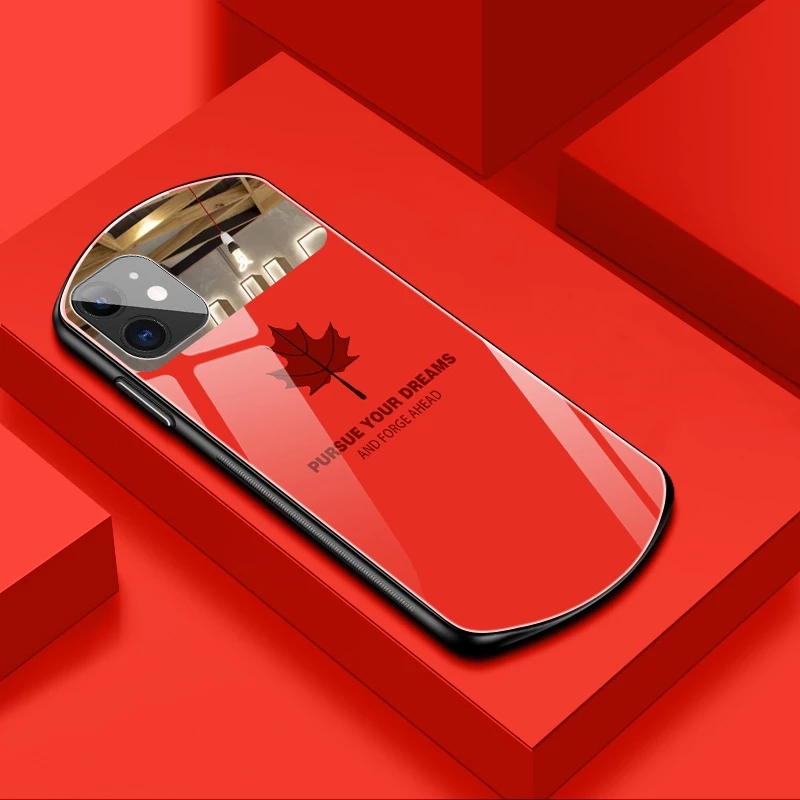 Ốp Lưng Tráng Gương In Hình Lá Phong Cho Iphone 11 12 Pro Max Mini Xs Max Xr X